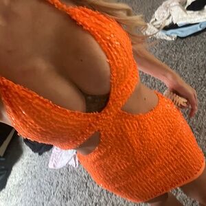 Lemon lunar orange cut out dress